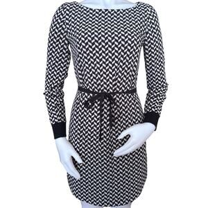 Armani Exchange Black Beige Herringbone Pattern Printed Waist Tie Long Sleeve 2